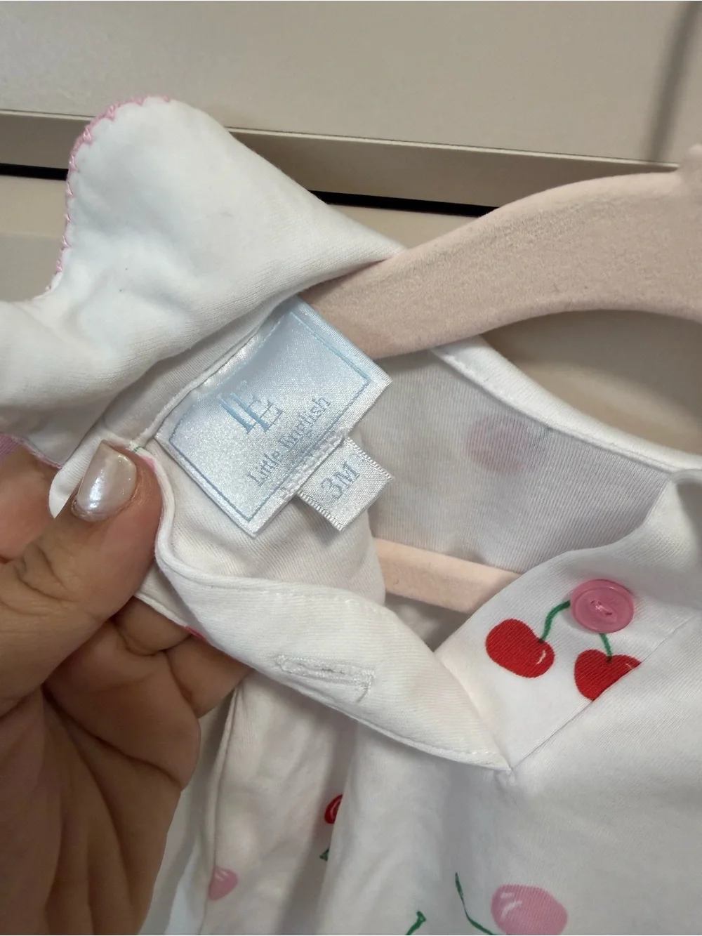 Little English White One-Piece with Red and Pink Cherry Print